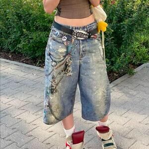 Acne Studios Trompe-L’oiel Photorealistic Print Jean shorts